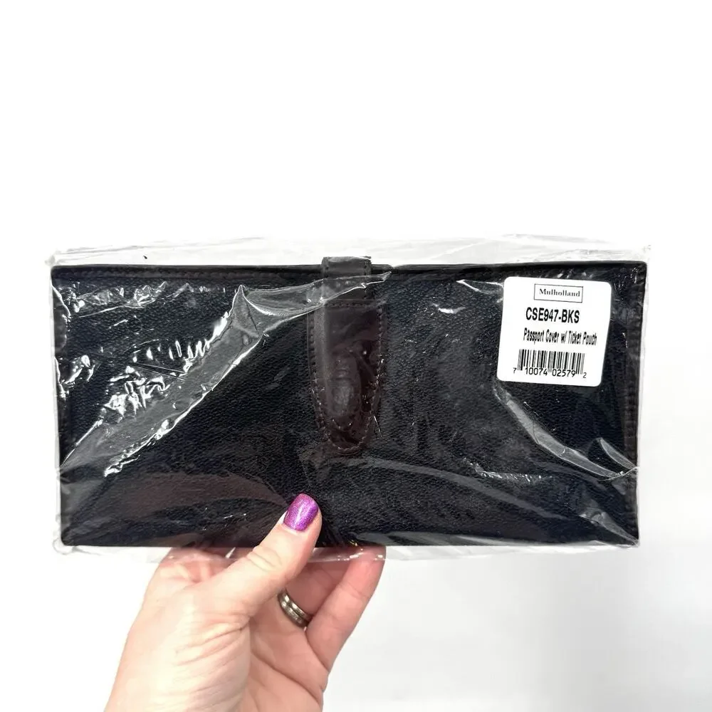 Mulholland Bifold Passport Cover Ticket Pouch Brown Black Pebble Leather NWT